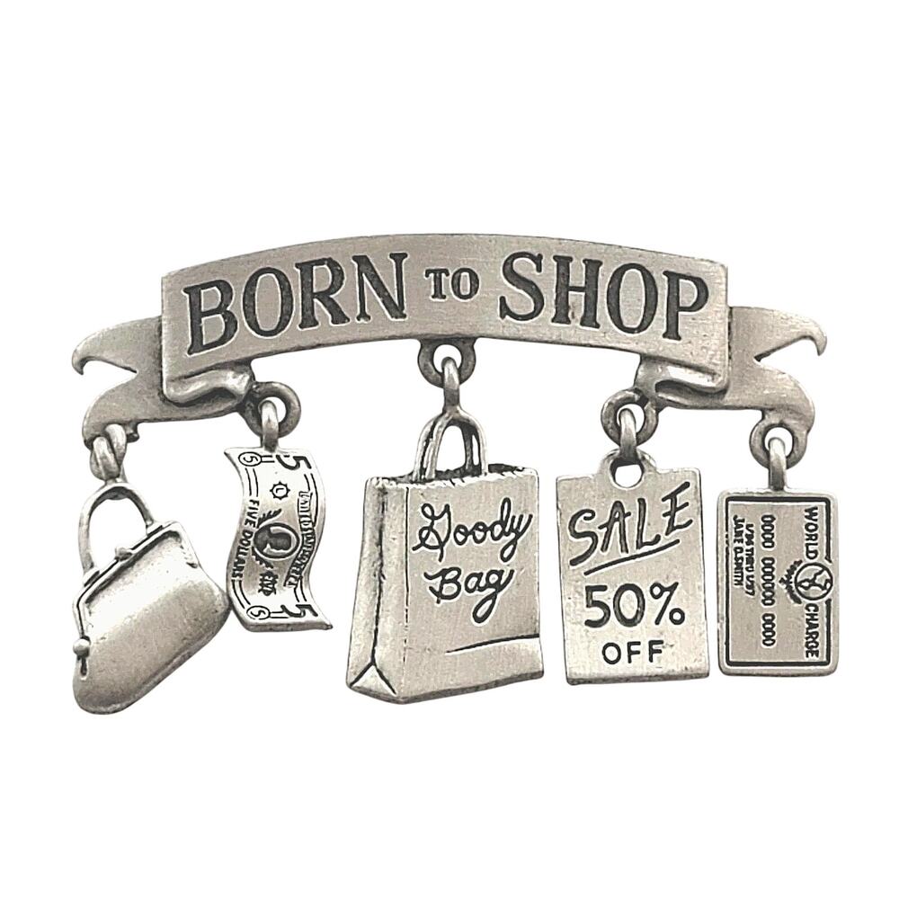 Vintage JJ I Born To Shop Dangle Charm Brooch Purse Theme Pin